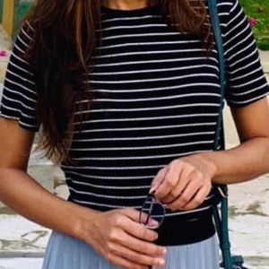 Striped Ribbed Lettuce Hem Cute Top