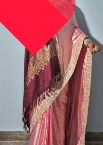 Elegant Pink Saree with Floral Border
