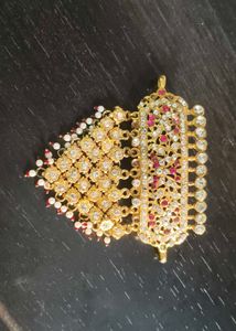 Rajasthani Aad Gold Plated Pendant | Kundan &amp; Pear