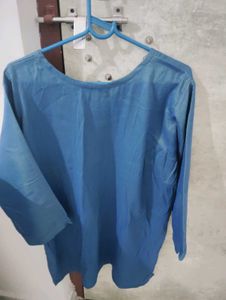 Blue Kurta with Beach Scene Embroidery