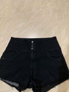 Black High-Waisted Denim Shorts