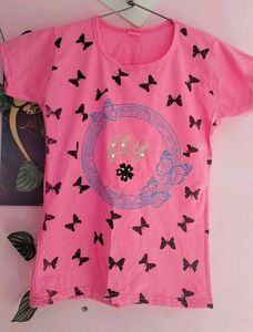 Casual Printed Women Black Top With Pink Tshirt