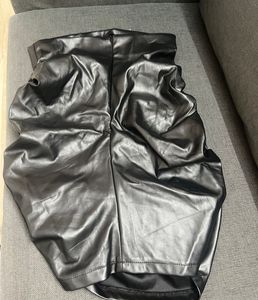 Black Faux Leather Ruched Skirt size M