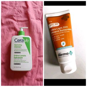 CeraVe Hydrating Cleanser & Derma Co Sunscreen