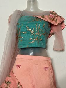 Stunning Teal &amp; Peach Lehenga Choli