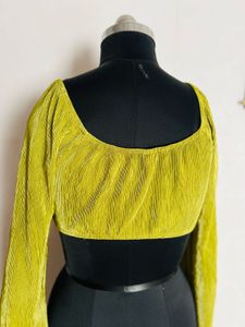 Lime Green Ruched Tie-Up Blouse
