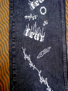 Graphic Print Wide Leg Jeans