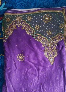 Heavy Purple &amp; Green Embroidered Saree