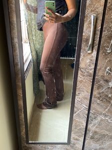 Brown Ribbed Flare Pants