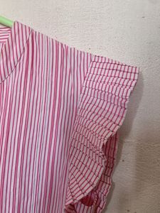 Pink Striped Ruffle Sleeve Top