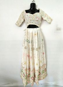 White Embroidered Skirt And Blouse (Women's)