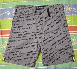 Grey Typographic Print Shorts For Boys Size 5-6yrs