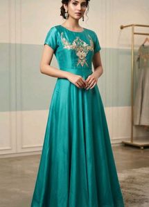 Elegant Teal Embroidered Gown