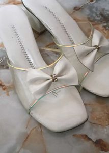 Chic White Bow Heeled Mules