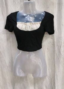 26238. Chic Black Puff Sleeve Square Neck Top