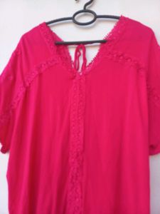 Vibrant Pink Lace Trim Top