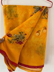 Vibrant Yellow Floral Saree