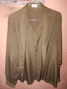 Elegant Olive Green Tie-Neck Blouse