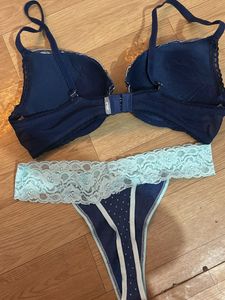 Navy Blue Polka Dot Bra &amp; Panty Set