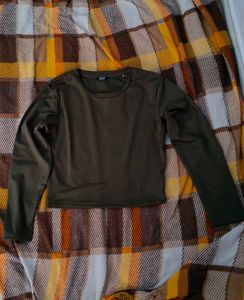 Olive Green Long Sleeve Crop Top