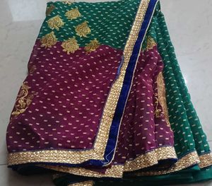 Women's Traditional Saree – Green &amp; Purple