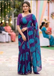 Purple Paisley Print Saree with Blouse
