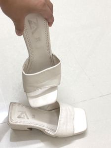 Elegant White Square-Toe Block Heels