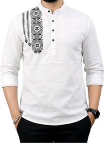 Men's White Kurta with Black Embroidery