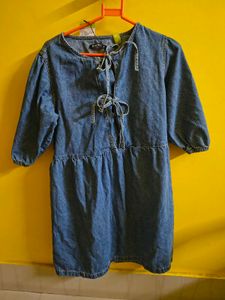 Denim Tie-Up Mini Dress