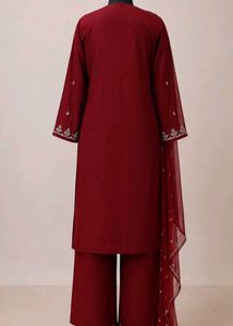 Maroon Embroidered Kurta Palazzo Set with Dupatta