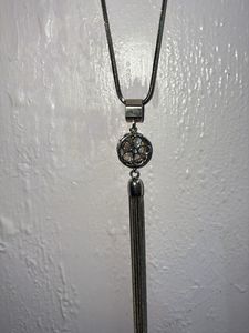 Long Silver Tassel Pendant Necklace