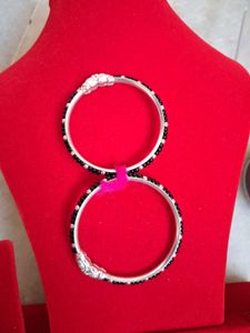 Elegant Silver Bangles with Black Beads