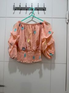 Chic Peach Off-Shoulder Ruffle Blouse