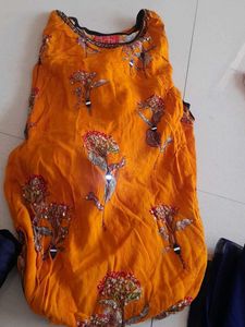 like New  Orange Kurta with Navy Blue Bottoms and