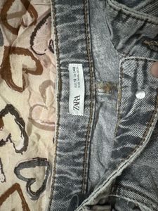 ZARA Grey Denim Frayed Hem Shorts