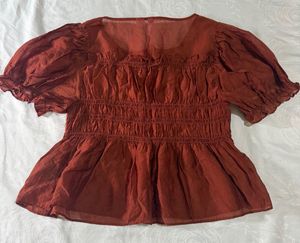 H&amp;M Chic Smocked Peasant Blouse