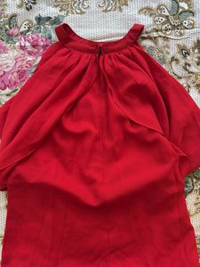 Flowy Off shoulder Red Tunic with Bow Detail