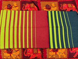 Beautiful Blue and Red Striped Mul Cotton Saree