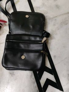 Cute Black Crossbody Bag with Red Flower Combo