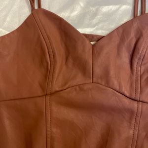 Brown PU Crop Top