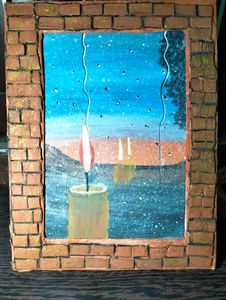 Handmade Candlelight Window Painting