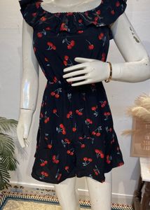 Cute Cherry Print Ruffle Dress