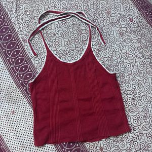 Ribbed Halter Neck Cami Top with crochet details