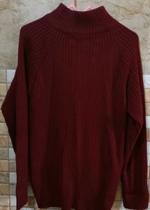 Men's Maroon Ribbed Zip-Up Sweater