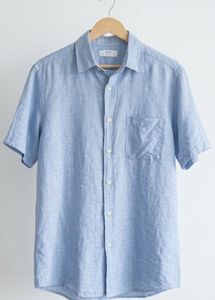 UNIQLO  Short Sleeve Linen Shirt - Blue