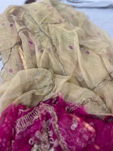Beautiful Embroidered  bandhani Saree
