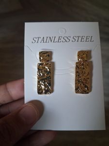 Gold Textured Drop Earrings