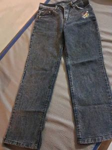 Embroidered Acid Wash Denim Jeans