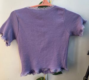 Cute Purple Lace Trim Crop Top