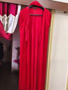 Red Velvet Nightgown with Lace Trim
